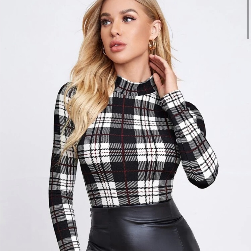 BOGO Plaid mock neck turtle neck top